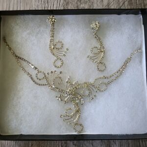 Rhinestone Bridal Jewelry Set - Wedding Necklace & Earrings NYE Sparkle Glitter